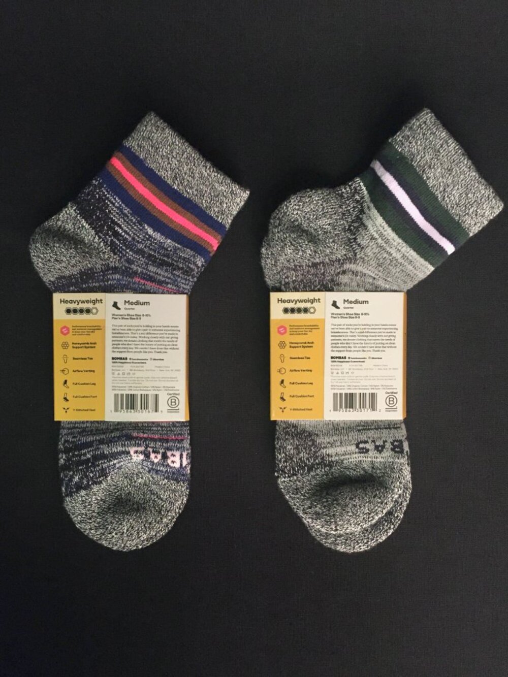 BOMBAS 2 Pairs Women's Cotton Blend Hiking Quarter Socks MEDIUM NWT - Picture 3 of 8